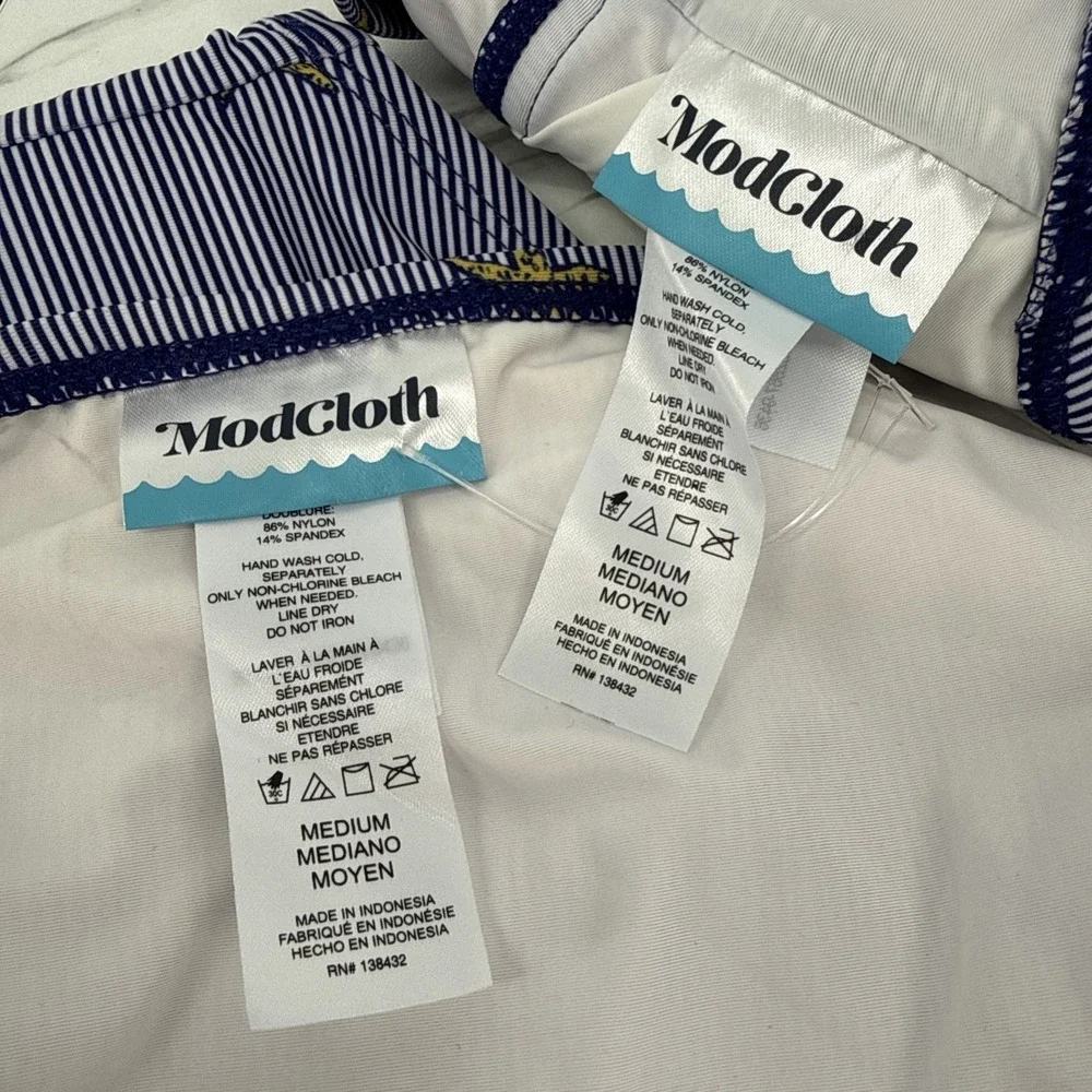 NWOT ModCloth Starfish Striped High Waisted Bikini Set Coastal Racerback Retro M